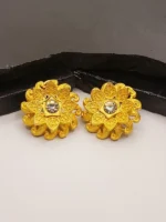 Luxury Gold Plated Flower Design Earrings with Central CZ Stone - Image 3