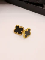 Gold Black Stone Four Leaf Clover Earrings & Necklace Set for Women - Image 6
