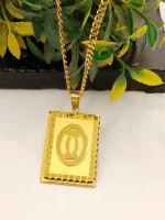 Gold Square Logo Pendant with Stylish Cuban Chain Necklace for Men - Image 5