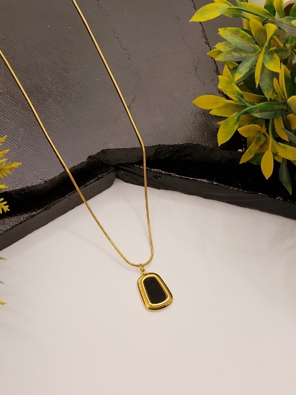 Modern Rectangle Pendant Necklace Modern Rectangle Gold Plated Black Stone Pendant Necklace for Women - Image 1