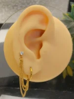 Gold Triple Chain Hoop Earring – Multi Layer Dangle Connector - Image 4