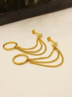Gold Triple Chain Hoop Earring – Multi Layer Dangle Connector - Image 3