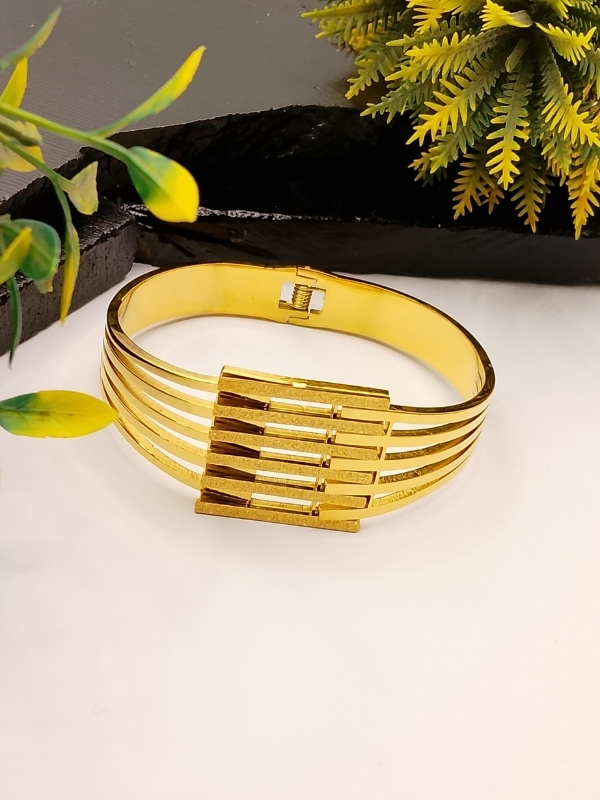 Multi Line Gold Cuff Bracelet Luxury Gold Plated Multi Bar Openable Bangle - Image 1
