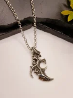 Silver Ninja Star Crescent Pendant Necklace for Men – Bold Mythical Design with Textured Details on Rolo Chain - Image 3