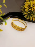 5 Line Gold Cuff Bracelet with CZ Stones - Image 2