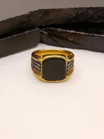 Turkish Men's Gold Plated Black Stone CZ Ring - Image 2