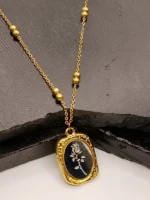Gold Plated Rose Flower Pendant Necklace for Women – Beaded Chain - Image 5