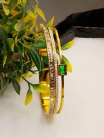 Emerald Green CZ Stone Gold Cuff Bracelet for Men & Women - Image 7