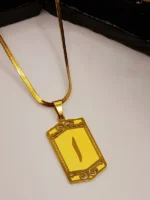 Gold Arabic Letter "Alif" (ا) Pendant Necklace for Men – Elegant Rectangular Pendant with Snake Chain - Image 3