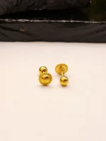 Gold Dome Beaded Stud Earrings – Unisex Premium Rope Border Design - Image 2