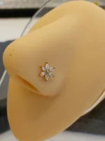 Gold 6 Petal Flower Nose Stud for Women – Marquise CZ Flower Shape Nose Piercing - Image 4