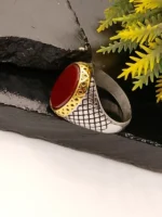 Turkish Men's Two-Tone Silver & Gold Red Carnelian Stone Ring - Image 6
