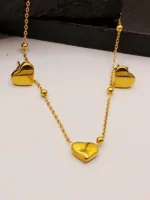 Gold Heart Pendant Necklace with Beads & Matching Heart Stud Earrings Set for Women