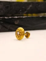 Gold Round Flower Nose Stud for Women – Carved Floral Design with Central CZ Stone - Image 3