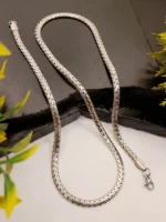 Men's Flat Herringbone Silver Chain – Shiny Woven Link Necklace with Mirror Polish