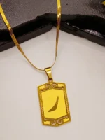 Gold Arabic Letter "Re" (ر) Pendant Necklace for Men – Elegant Rectangular Pendant with Snake Chain - Image 2
