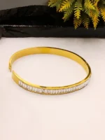 Luxury Gold Plated Hinge Bangle with Full Baguette Cut CZ Stones - Image 5