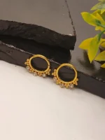 Sparkling CZ Stone Bali Hoops with Golden Beads - Image 4