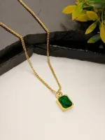 Gold Plated Emerald Green Square Pendant Necklace for Women