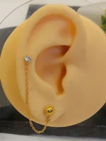 Gold Dome Chain Earring – Textured Double Piercing Connector - Image 5
