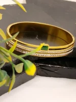Emerald Green CZ Stone Gold Cuff Bracelet for Men & Women - Image 3
