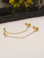 Gold Starburst Chain Earring – Sparkling Double Piercing Connector