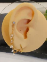 Gold Teardrop Chain Hoop Earring – Sparkling Double Piercing Dangle - Image 4