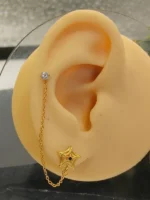 Gold Spiderweb Star Earring – Black Stone Double Piercing Chain - Image 5
