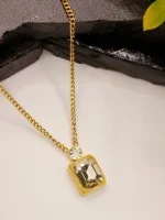 Gold Plated Clear Crystal Square Pendant Necklace for Women - Image 4