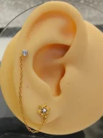 Gold Starburst Chain Earring – Sparkling Double Piercing Connector - Image 5