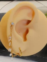 Gold Teardrop Chain Hoop Earring – Sparkling Double Piercing Dangle - Image 5