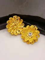 Luxury Gold Plated Flower Design Earrings with Central CZ Stone - Image 4