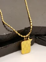 Stylish Square Mosaic Pendant with Star Charm on Bead Chain - Image 4