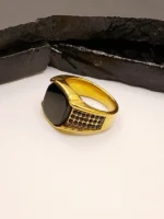 Turkish Men's Gold Plated Black Stone CZ Ring
