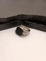 Turkish Men's Silver Plated Black Stone CZ Ring
