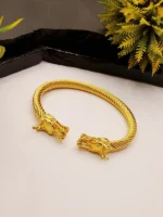 Luxury Gold Plated Twisted Rope Cuff with Double Dragon Heads