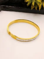 Luxury Gold Plated Hinge Bangle with Full Baguette Cut CZ Stones - Image 6