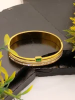 Emerald Green CZ Stone Gold Cuff Bracelet for Men & Women - Image 6