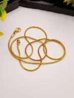 Gold Round Snake Chain Necklace – Thin Herringbone Unisex Design - Image 4