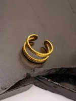 Gold Plated Double Row Beaded Open Cuff Ring for Women - Image 4