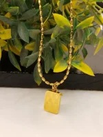 Stylish Square Mosaic Pendant with Star Charm on Bead Chain - Image 5