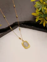 Gold Plated Rose Flower Pendant Necklace for Women – Beaded Chain