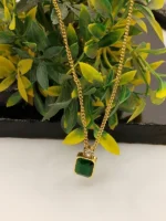 Gold Plated Emerald Green Square Pendant Necklace for Women - Image 4